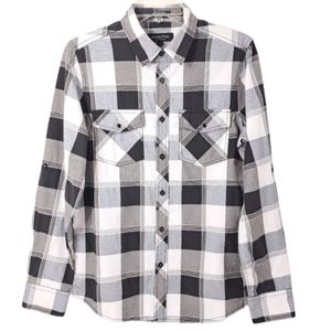 Eighty Eight Boys Black & White‎ Button-Dow Collard Plaid Shirt Size S